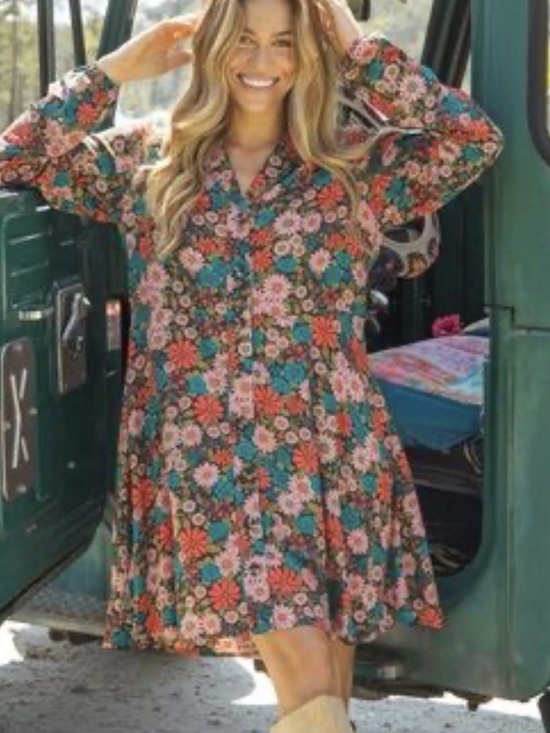 NATURAL LIFE Dresses & Skirts - NATURAL LIFE Womens Button Down Colorful Floral Silky Tunic Boho S26 XL